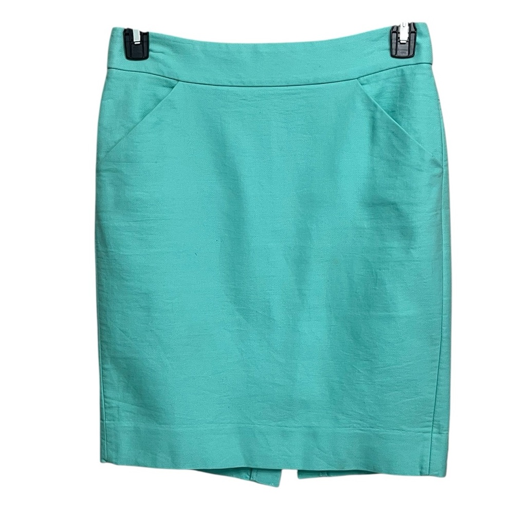 J CREW Pencil Skirt Mint Green Cotton Twill Straight Fit Knee Length Size 4